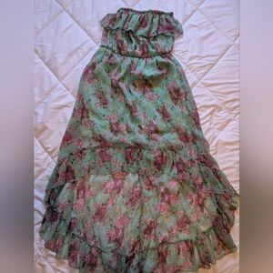 UK2LA Mint Green Floral Strapless Ruffle Maxi